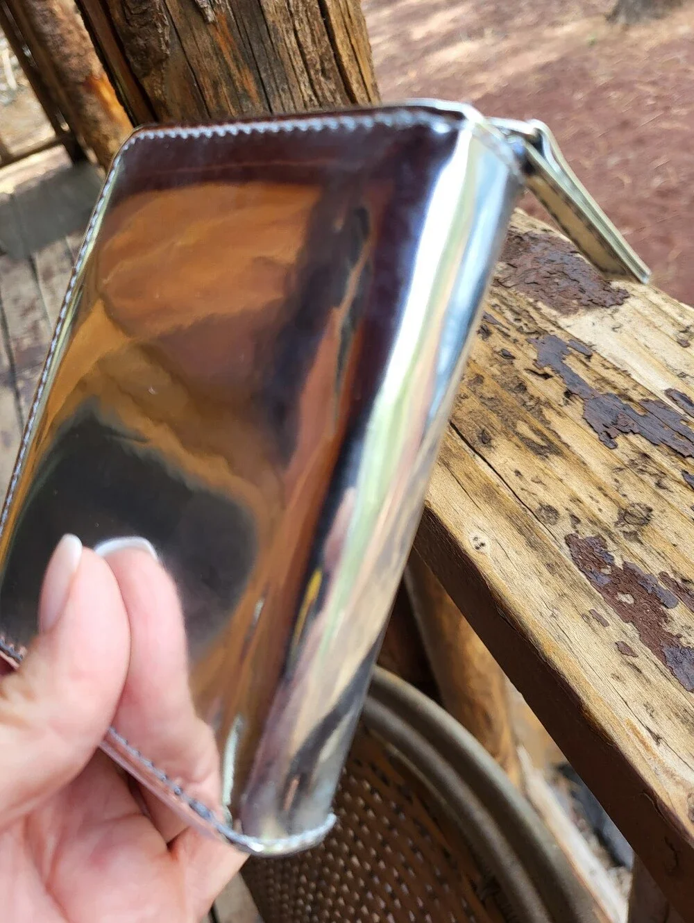 Swarovski Silver Metallic Mirror Finish, Crystals Embellished Zip Around Wallet.